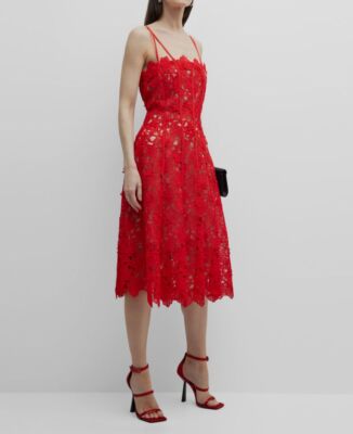$3990 Oscar De La Renta Women's Red Silk Floral Guipure Lace Dress Size 14  | eBay