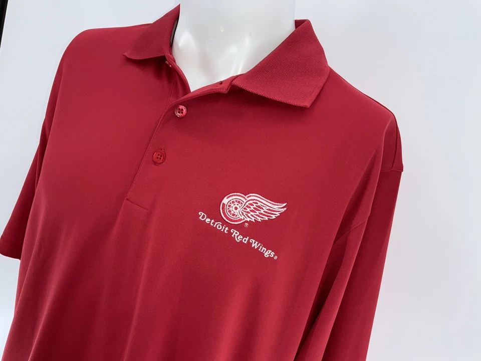 Detroit Red Wings Antigua Polo Shirt Men’s L Red Poly Short Sleeves YGI W3-87 - Image 3 of 4