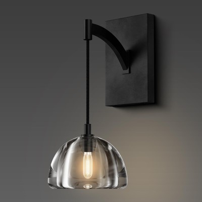 Hemisphere Crystal Modern Wall Sconce, Black Wall Lamp, Black Wall Sconce Ind...