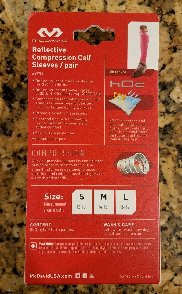 MCDAVID COMPRESSION CALF SLEEVES PAIR REFLECTIVE SLIVE PINK PAIR 6577RF L LARGE  - Image 3 of 4