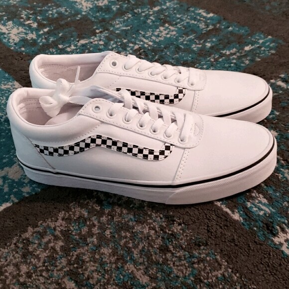 white vans checkered stripe