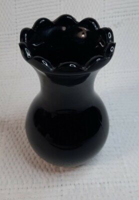 Small - Ruffled Edge - Black Amethyst Glass - Bud Vase