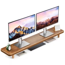 Dual Monitor Stand Riser, 39Inch Extra Long Wooden Desktop Monitor Riser with...