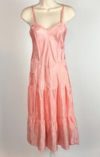 1940s - 1950s Pink Satin Ruffle Hem Slip Dress