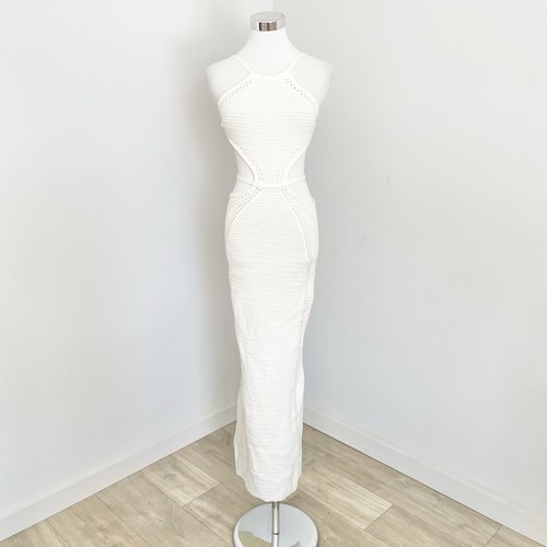 Babyboo Delia Maxi Dress Size S White Halter Neck Crochet Knit Tie Back New - Picture 1 of 10