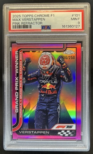 2025 Topps Chrome F1 Formula 1 Max Verstappen Pink Refractor Winners #/250 PSA 9