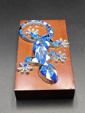 Mosaic Lizard Gecko On Wood Block Blue White Decor