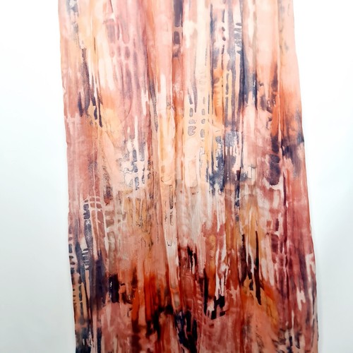 Valleygirl Size 10 Orange Abstract Sheer Adjustable Strap Short Lined Long Dress - Picture 5 of 14