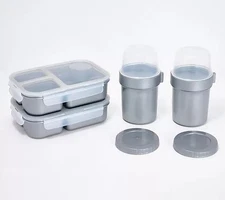 LocknLock S/2 Bento Boxes w/(2) Double Interlocking Containers K98266 Platinum
