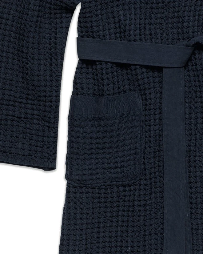 Onsen Hooded Waffle Robe in Navy Blue Large - Waffle Cotton Unisex- No Belt - Image 2 of 4