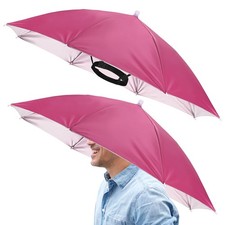 2 Pcs 26" Headband Umbrella Hat Hands Free Umbrella Cap for Outdoor Rose Red
