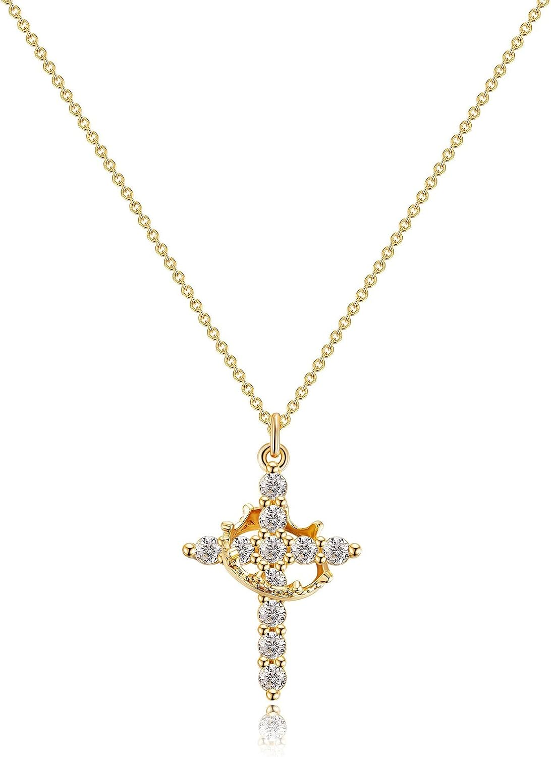 14K Gold Plated/Silver Cubic Zirconia Necklaces for Women, Simple CZ Jewelry Nec