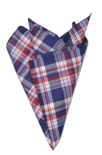 Gascoigne Large Pocket Square Red White Blue Cotton Plaid Men's 15.5" X 15.5"