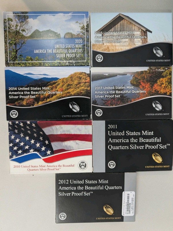 US Mint Silver Quarter Proof Sets - Lot of 7 (2010-2012 2014-2015 2017 2020) OGP