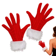 Santa Claus Gloves White Fur Fancy Dress Party Short Red Santa Full Finger