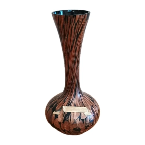 Vintage V Nason Murano Glass Avventurina Vase Italy Copper & Black 6.5"