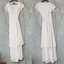 Lulu  s pale pink chiffon short Flutter sleeve wrap maxi formal dress small