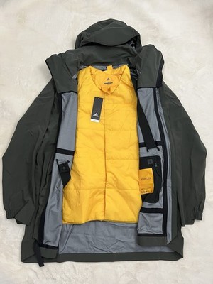 Adidas Myshelter 3-in-1 Parka Jacket Vest Trench Coat Hooded Size L Waterproof 