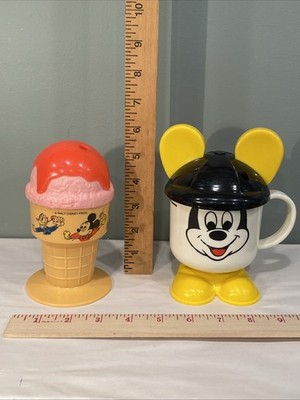 Disney Vintage Ice Cream Cone Sippy Cup Strawberry Pink & Mickey Cup READ ALL