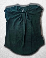 Women s Green Pleated Blouse Top M Cap Short ...