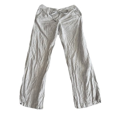 Allen Allen Linen Pants Women s Small Striped Pale Gray Pull On Wide Waistband