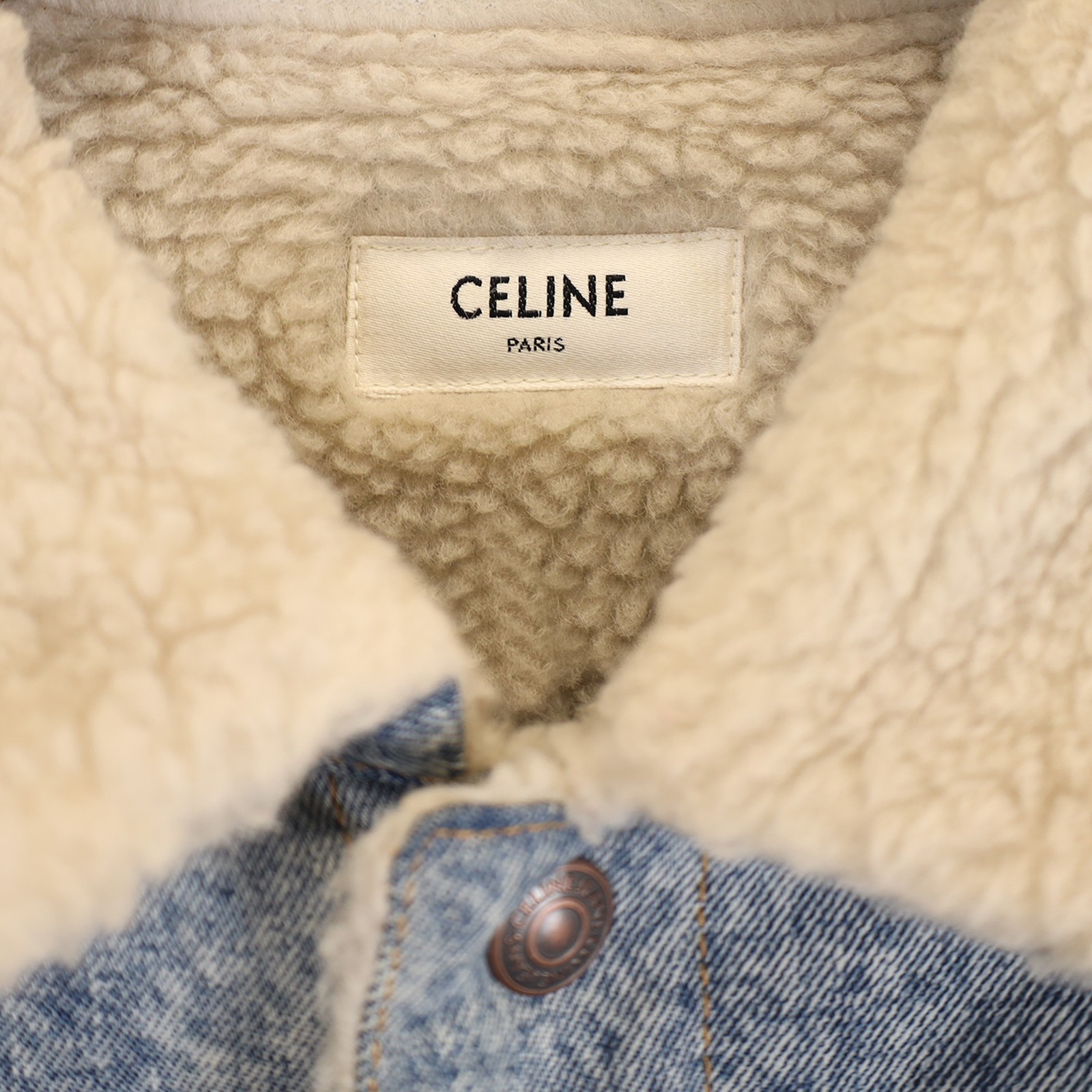 Celine Oversized Shearling-Lined Bleached Denim J… - image 2
