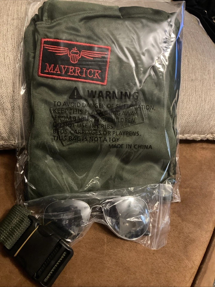 Traje de vuelo para niños Disfraz Cinturón y gafas de sol Talla Med Verde Oliva Parches Maverick Foto 2 de 3