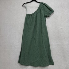 Madewell Dress Womens Small Green Asymmetrical Maxi Puff Sleeve Textured Cotton