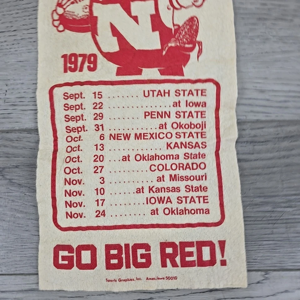 Vtg 1979 Nebraska Cornhuskers Herbie Husker Felt Wall Hanging Schedule - Image 4 of 4