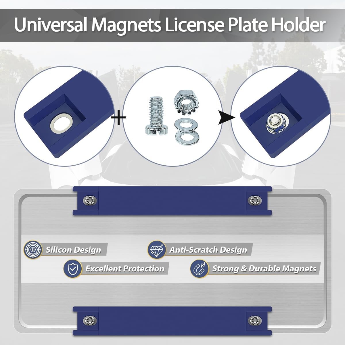 WFPOWER 6 Pack Magnetic License Plate Holder, Blue Temp Tag Holder for 