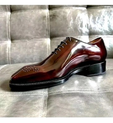 Buy Handmade Men's Burgundy Leather Oxford Shoes, Formal Dress Leather shoes