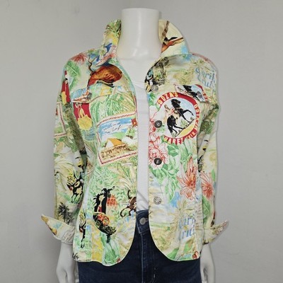 Erin London Size S Caribbean Cruises Jacket Wearable Art Tropical Vacation Artsy