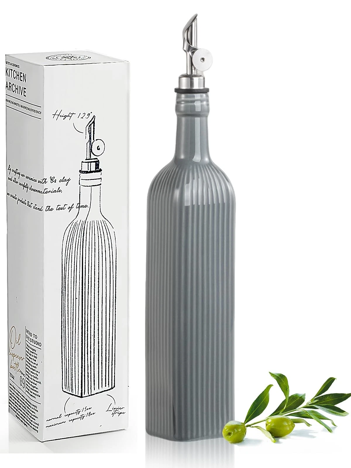 getstar 18 oz Olive Oil Dispenser Bottle for Kitchen, Ceramic 18 Ounces, Gray
Opens in a new window