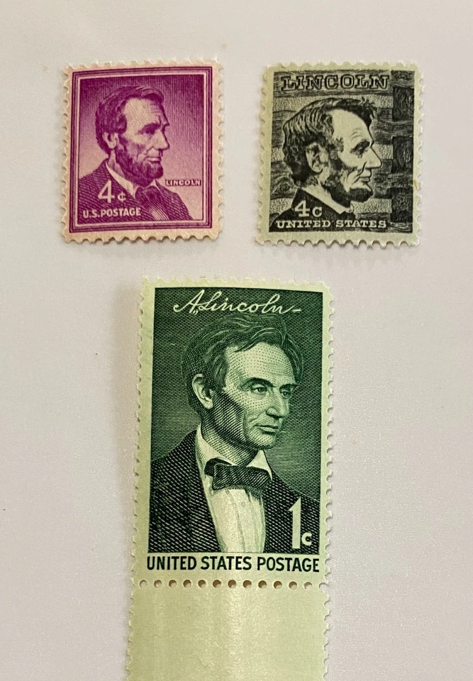 Rare-3 Abraham Lincoln 1C 4 Cent Purple Black Green Stamp Mint Never Hinge Gem. - image 2 of 4