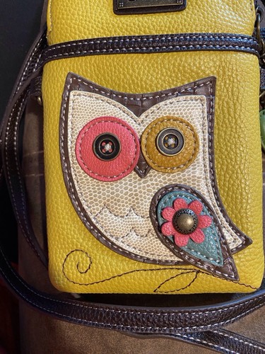 Chala Crossbody Purse Gold Pebble Leather Owl Leather Embellishment Hang Tag New - Picture 2 of 13