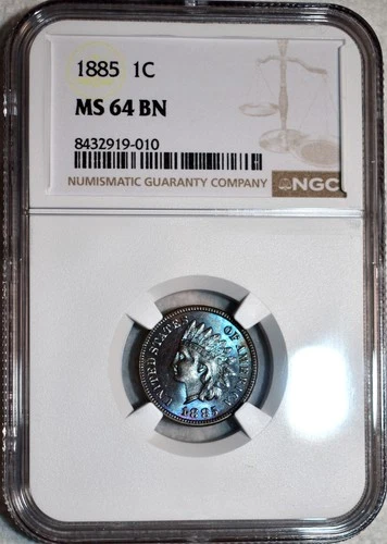 NGC MS-64 BN 1885 Indian Head Cent, Gorgeous, Sapphire Toned, Blazer!