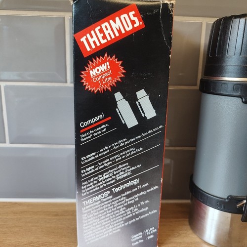 Vintage Thermos Grey Unbreakable Steel Flip N Pour 1 Ltr Bottle 11oz cup - Picture 6 of 17