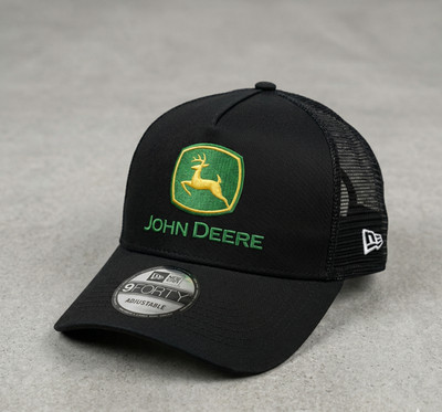 John Deere Logo Embroidered Trucker Hat Mesh Back Black Cap Snapback