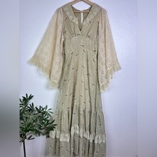 Rare Vintage 70s GUNNE SAX Maxi Dress Gown Lace Angel Sleeve Size 9