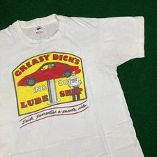 Vintage Greasy Dicks In And Out Lube Shop Shirt Mens L White 1992 Logo 90s USA