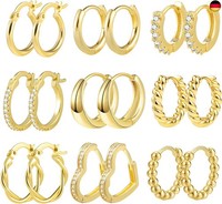Alexcraft Ohrringe Creolen Set, 9 Paar 14K Echt Vergoldete Creolen Kleine FüR