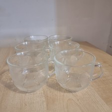 Vintage Set 6 Fleur Pattern Arcoroc France handled /cups Textured Floral Petal