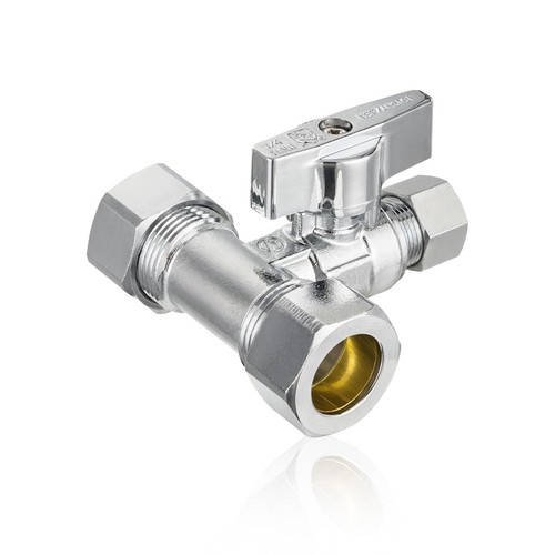 1 PCS Tee Stop Valve 1/2 Inch Nom 5/8 OD x 1/2 Nom x 3/8 OD Plumbing Pipe