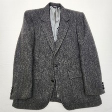 Vtg Harris Tweed USA 40R Gray Herringbone 100 Wool Blazer Jacket Sport Coat