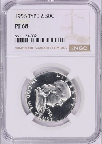 1956 NGC PF68 TYPE 2 Silver Franklin Half Dollar 50c Almost Cameo