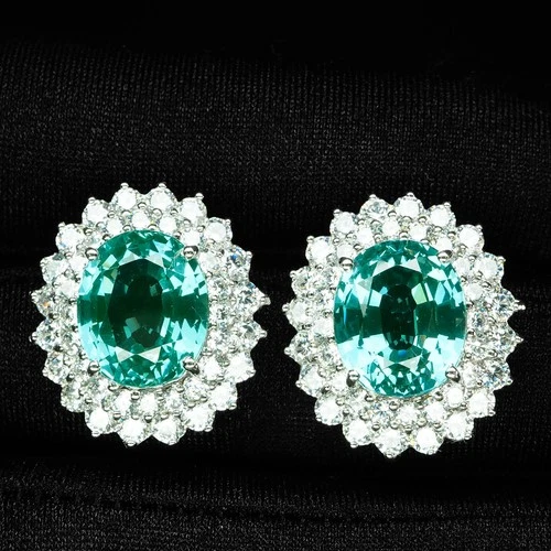 Mint Green Paraiba Tourmaline 13.95Ct 925 Sterling Silver White Gold Earrings