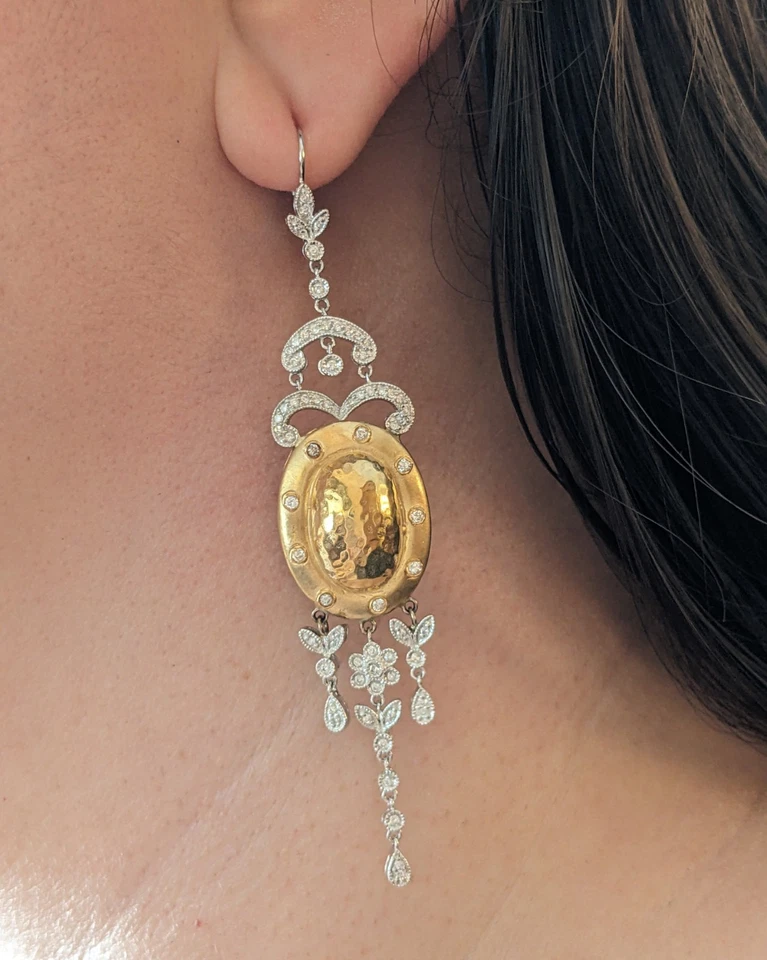 Long Diamond Dangle Earrings in 18k White/Yellow Gold - HM1360SE