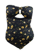 Aqua  Kristopher Brock Women's Bandeau Cutout One Piece Swimsuit L, Black Multi