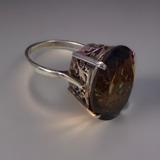 Smoky quartz Sterling silver ring size 7.5 Vintage Filigree Statement High Crown