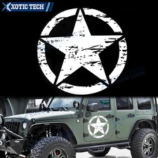 20'' White Army Star Distressed Decal Car Hood Side Body Badge For Jeep Wrangler